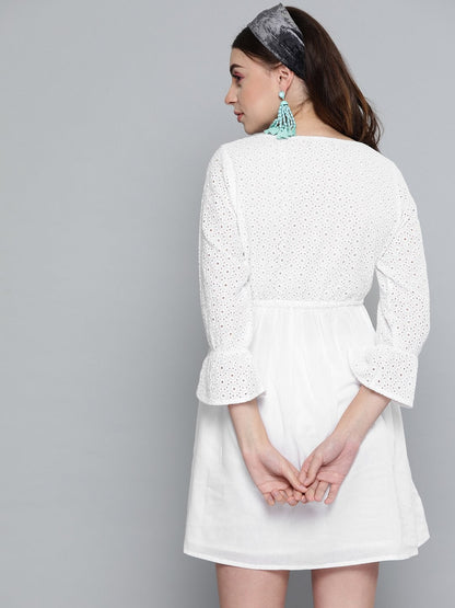 Women's White Schiffli Shift Dress