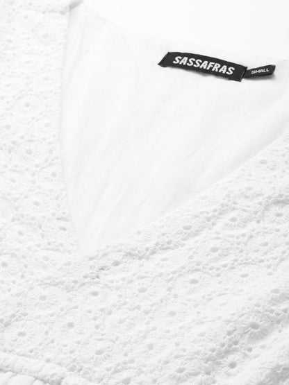 Women's White Schiffli Shift Dress