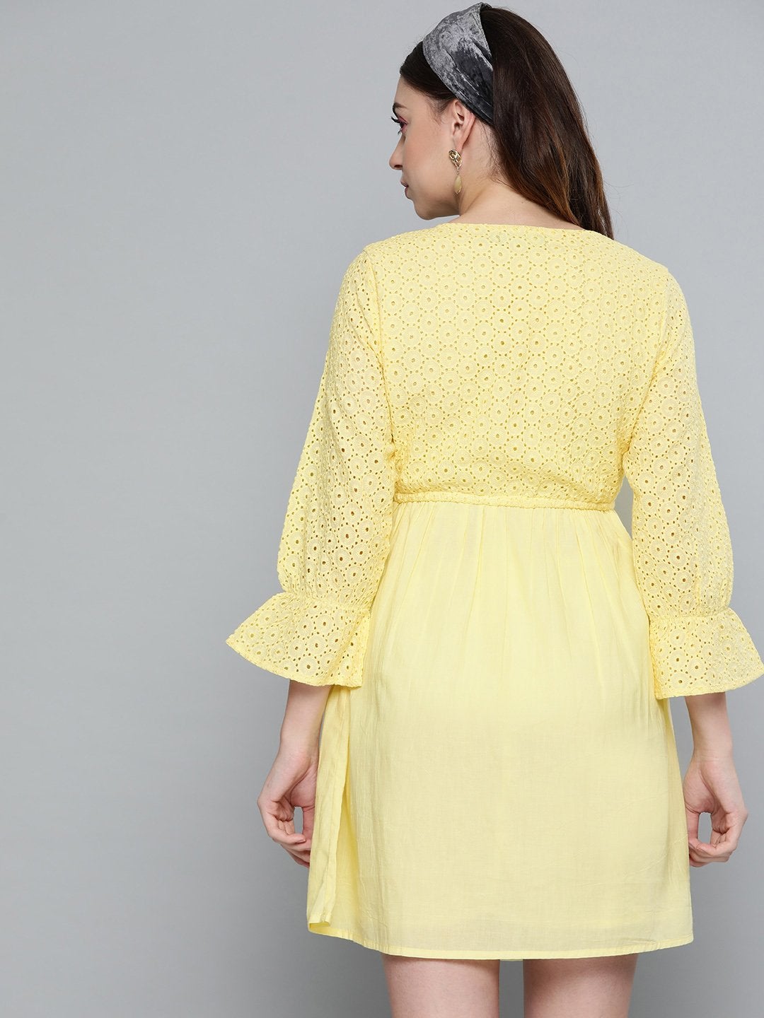 Women's Lemon Yellow Schiffli Shift Dress