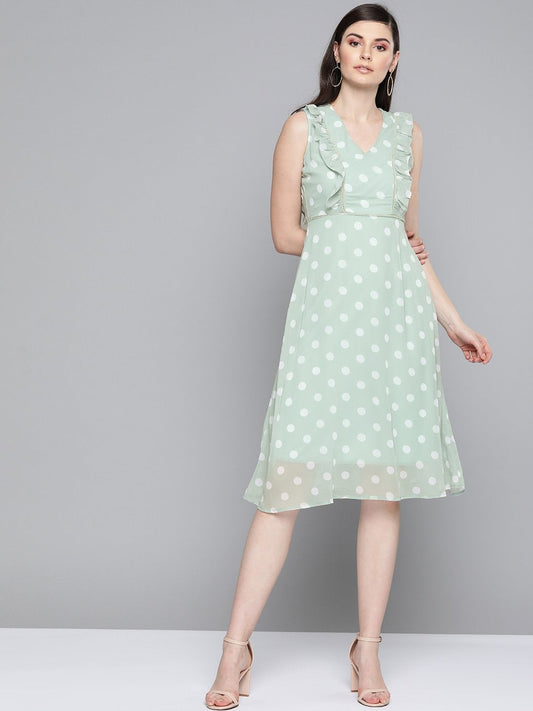 Women's Olive Polka Dot Midi Dress