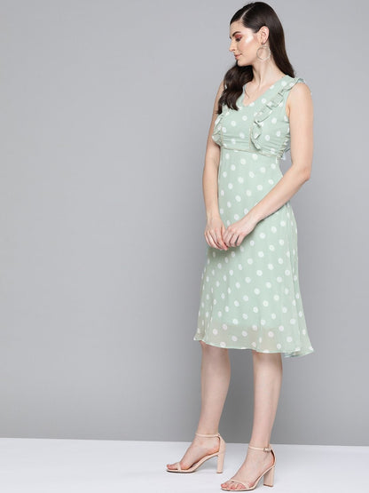 Women's Olive Polka Dot Midi Dress