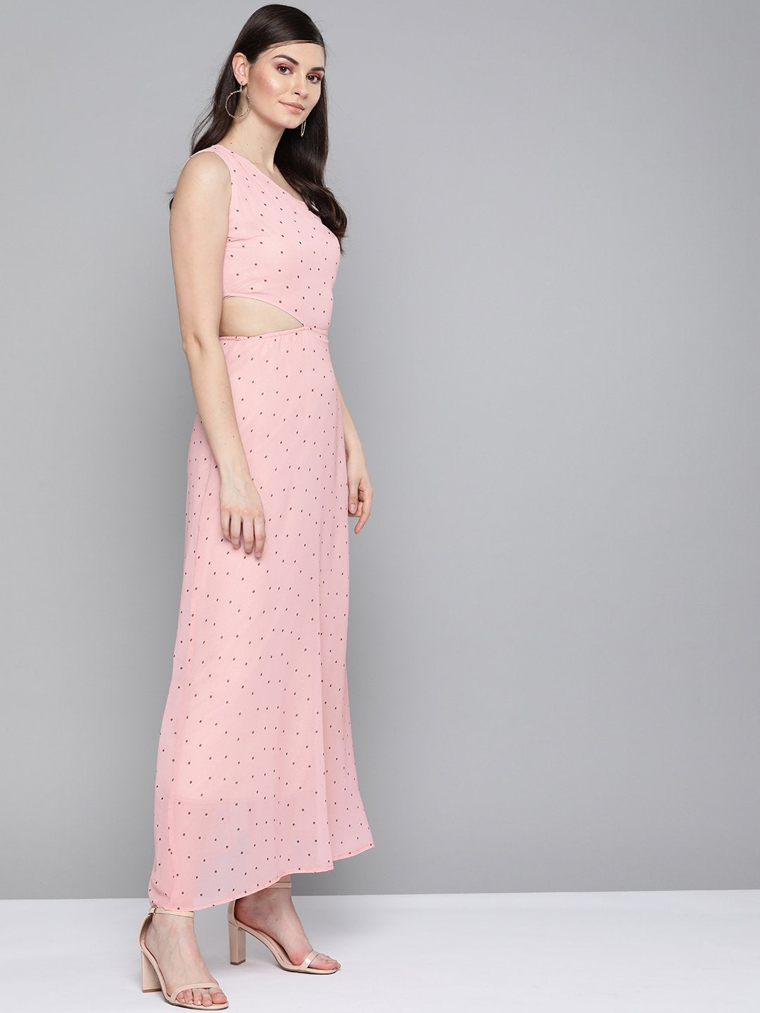 Women's Pink Polka Dot One Shoulder Maxi