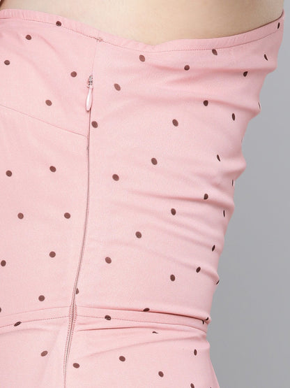 Women's Pink Polka Dot One Shoulder Maxi