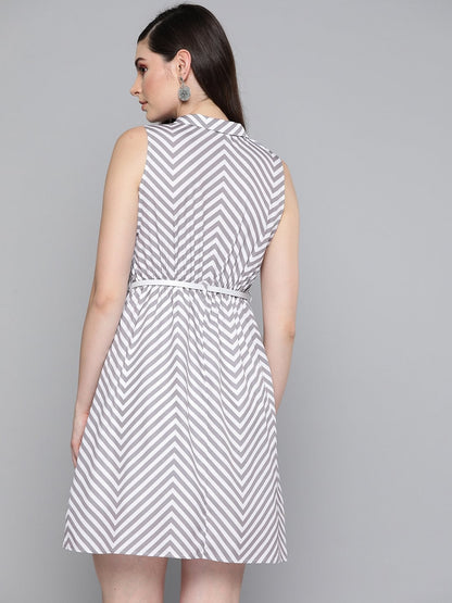 Women's Grey Chevron A Line Belteddress