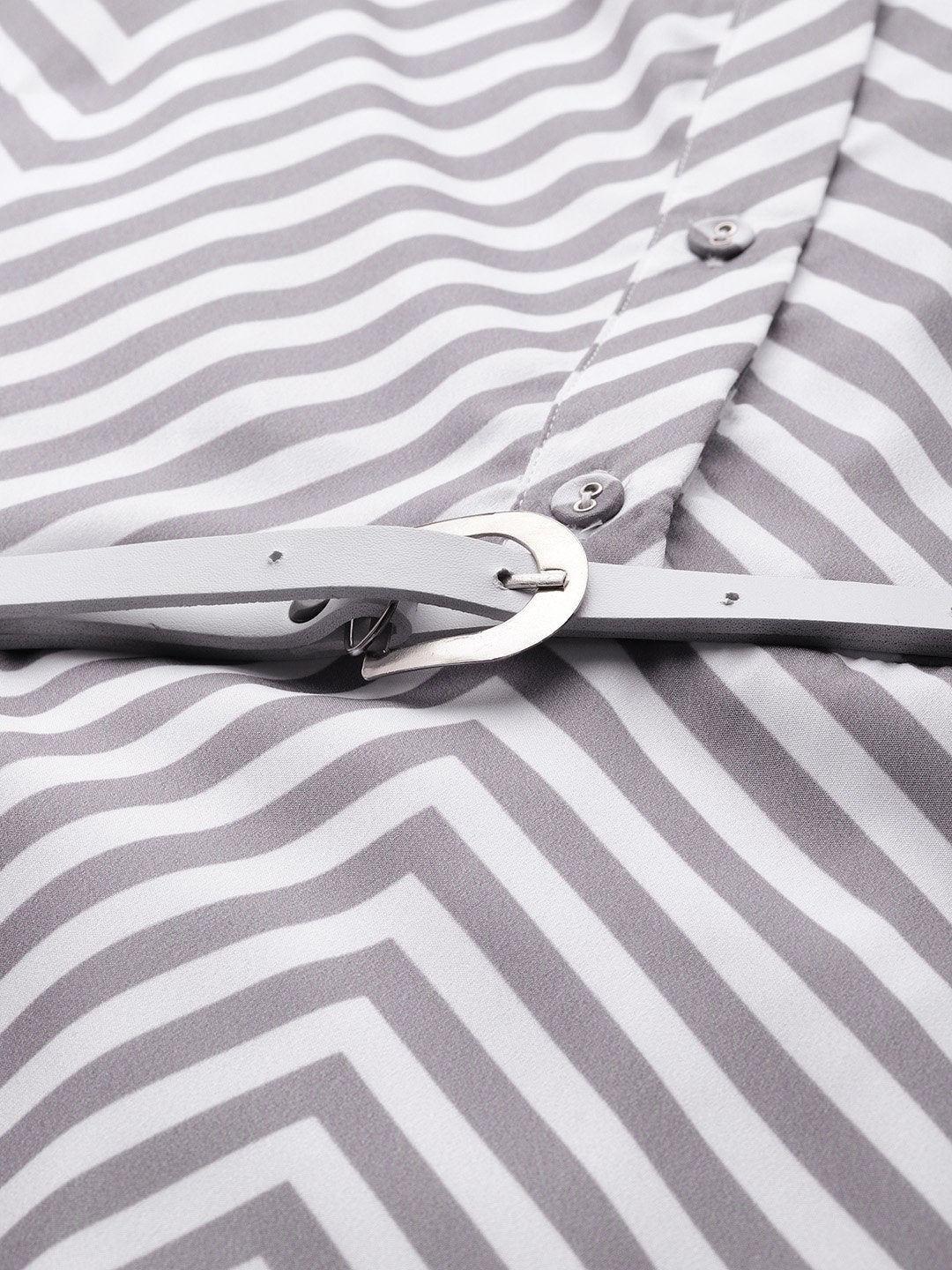 Women's Grey Chevron A Line Belteddress