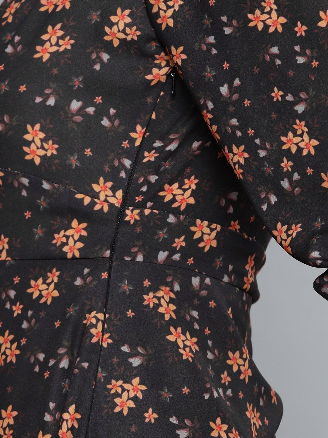 Women's Black Ditsy Floral Buttoned Midi Dress