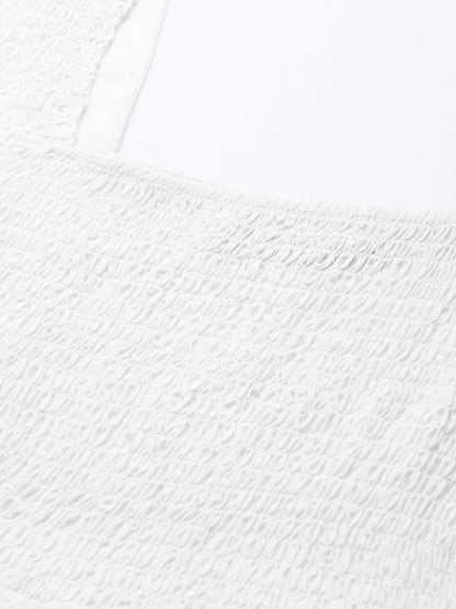 Women's White Schiffli Smocking Skater Dress
