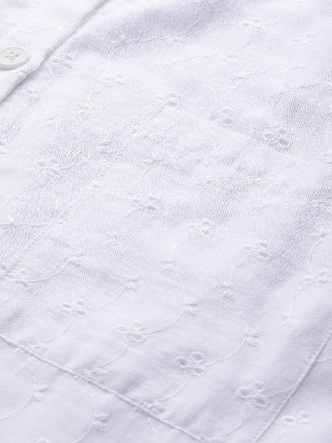 Women's White Schiffli Front Button Strappy Dress
