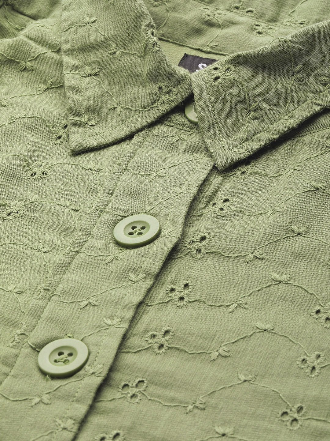 Women's Olive Schiffli Shirt Dress
