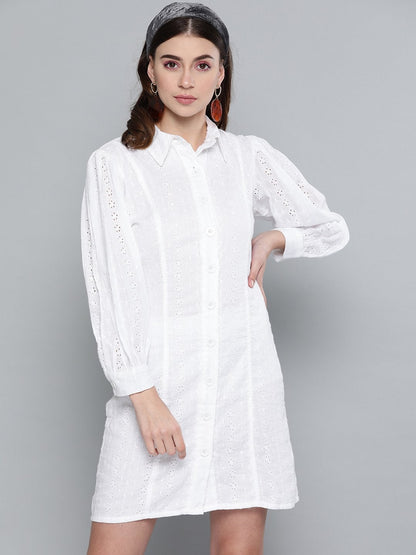 Women's White Schiffli Shirt Dress