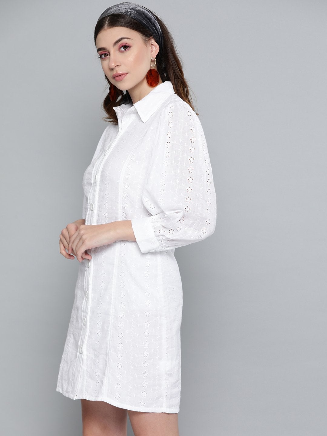 Women's White Schiffli Shirt Dress