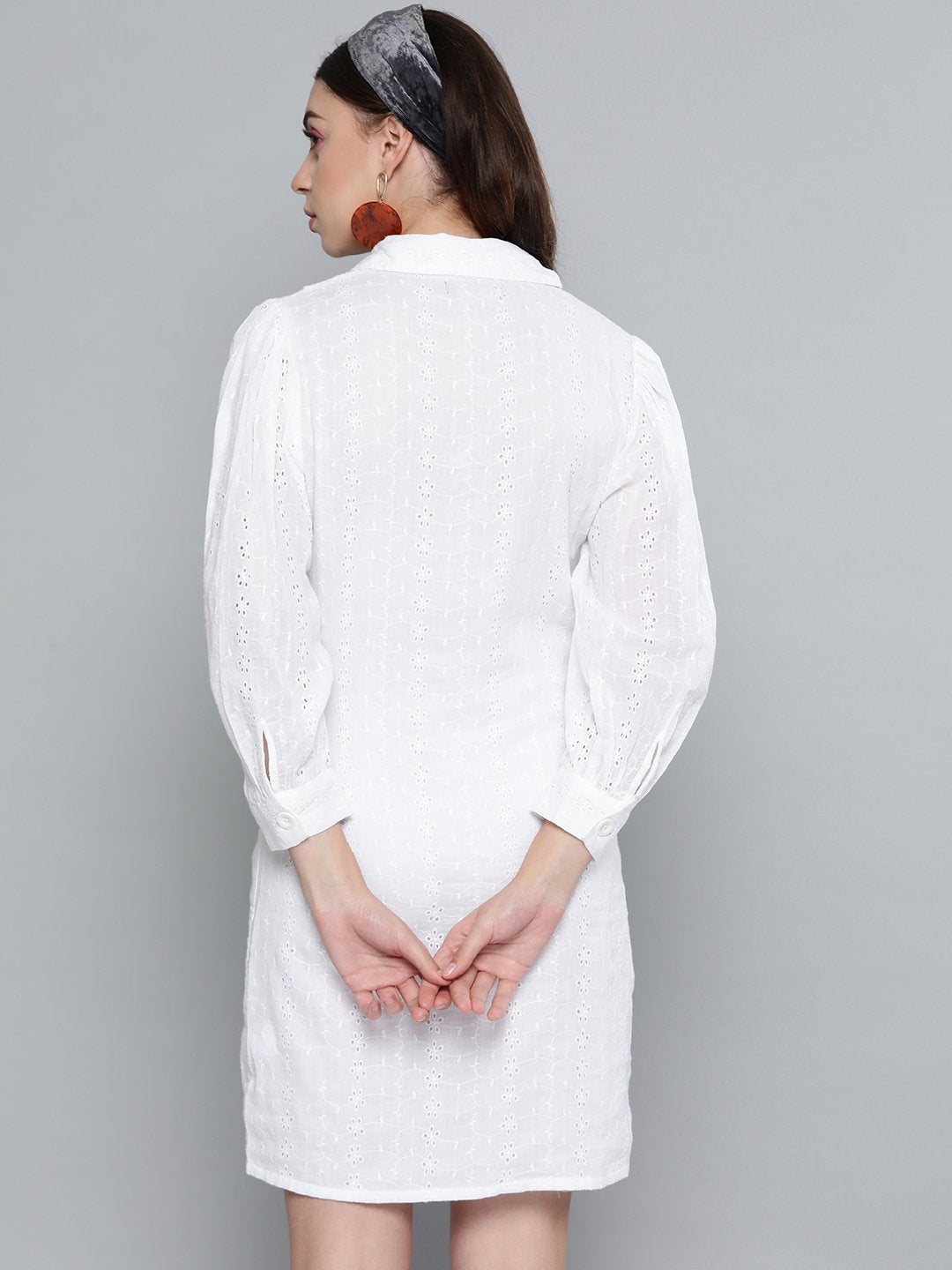Women's White Schiffli Shirt Dress
