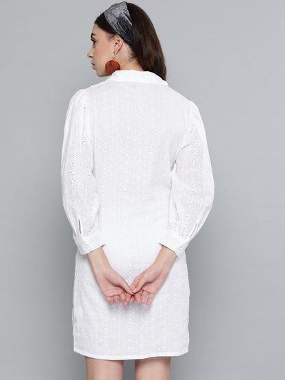 Women's White Schiffli Shirt Dress