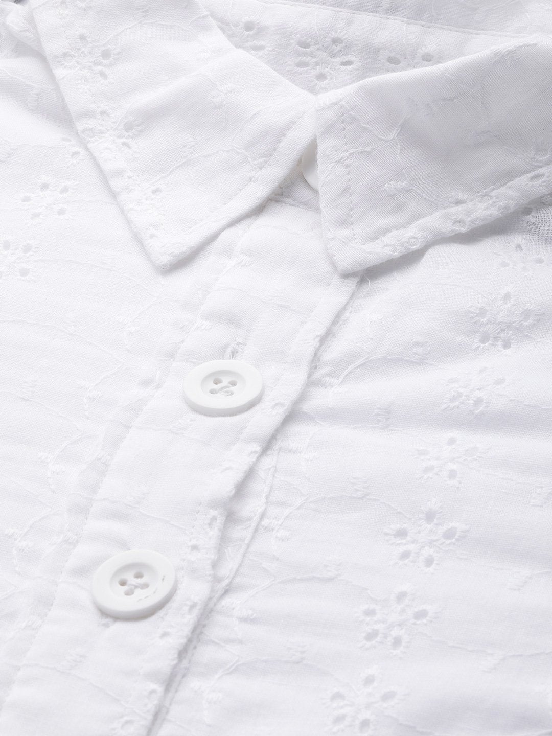 Women's White Schiffli Shirt Dress