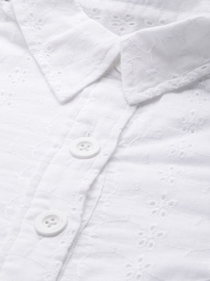 Women's White Schiffli Shirt Dress