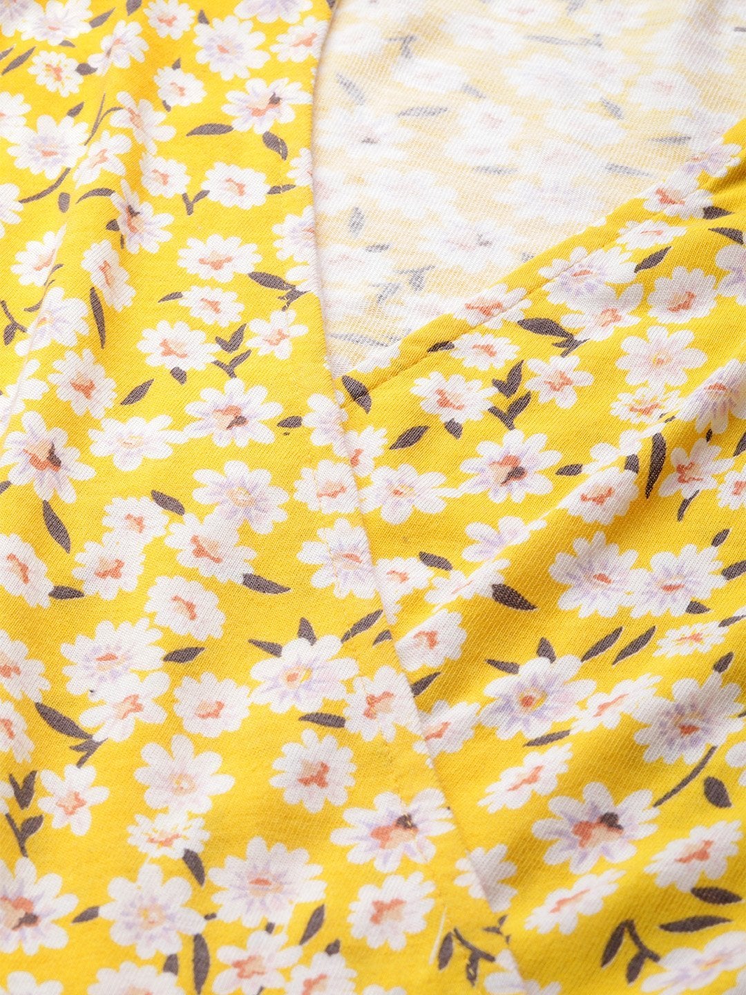 Women's Yellow Ditsy Floral Wrap Skater Dress