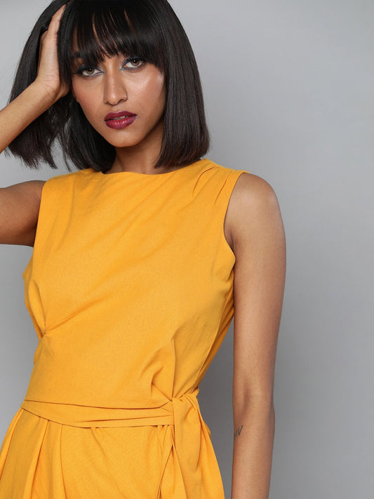 Women's Mustard Side Knot Shift Dress