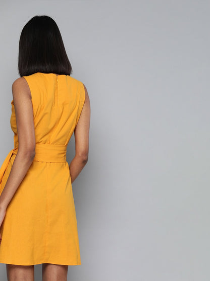 Women's Mustard Side Knot Shift Dress