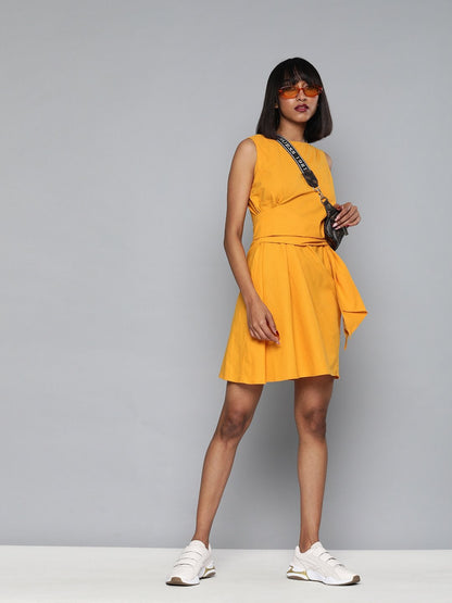 Women's Mustard Side Knot Shift Dress