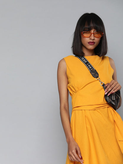 Women's Mustard Side Knot Shift Dress