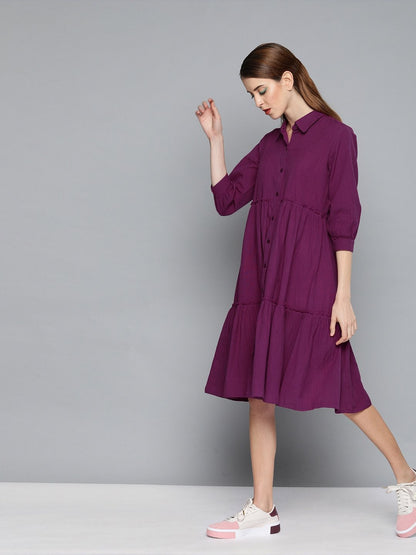Women's Purple Front Open Tiered Dress