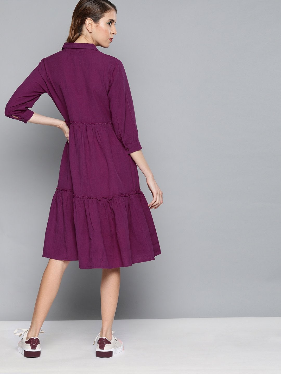 Women's Purple Front Open Tiered Dress