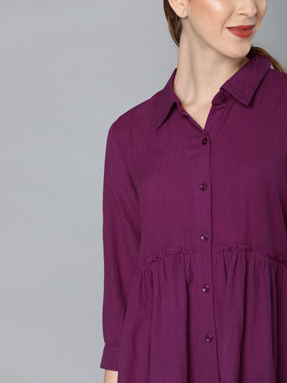 Women's Purple Front Open Tiered Dress