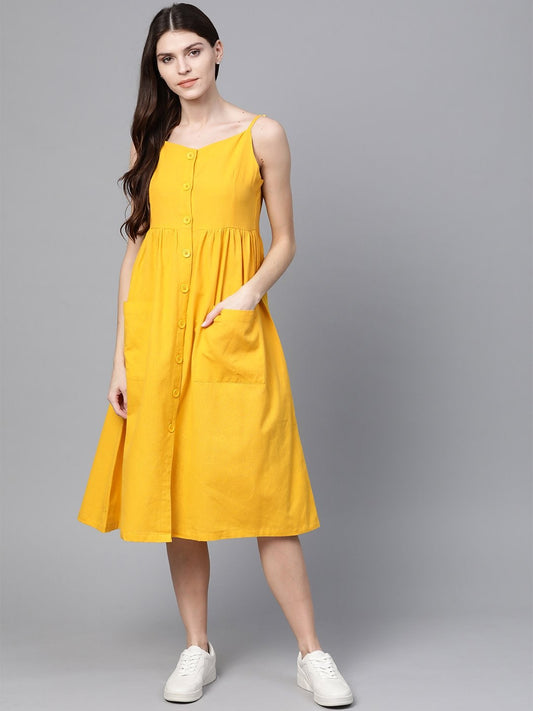 Women's Yellow Front Open Strappy Dress