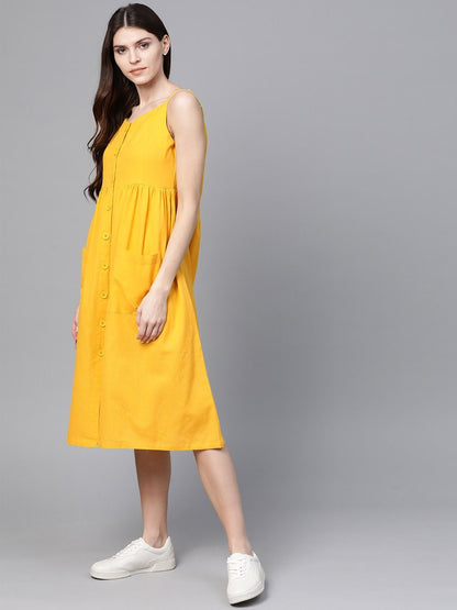 Women's Yellow Front Open Strappy Dress
