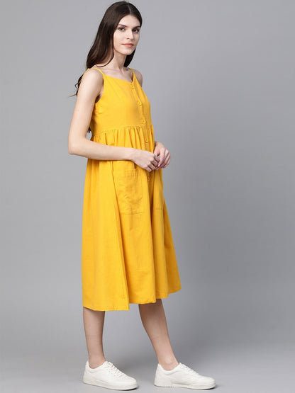 Women's Yellow Front Open Strappy Dress