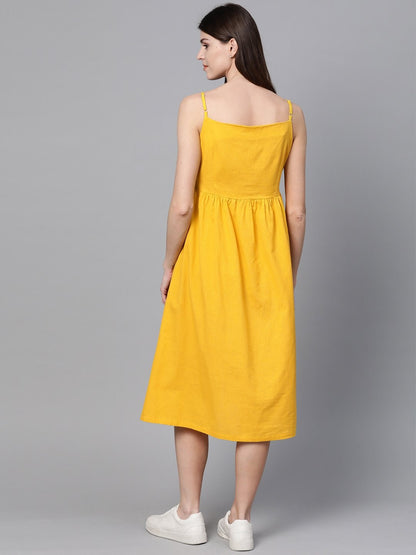 Women's Yellow Front Open Strappy Dress