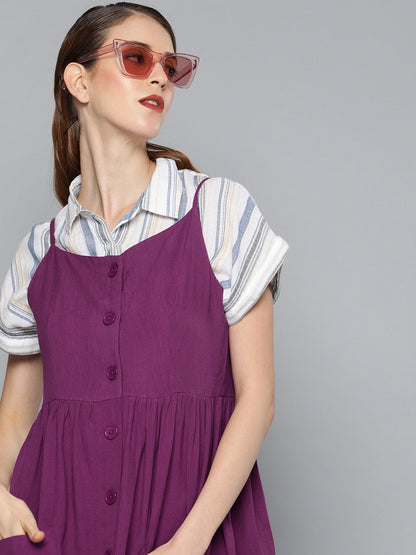 Women's Purple Front Open Strappy Dress