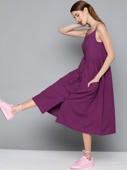Women's Purple Front Open Strappy Dress