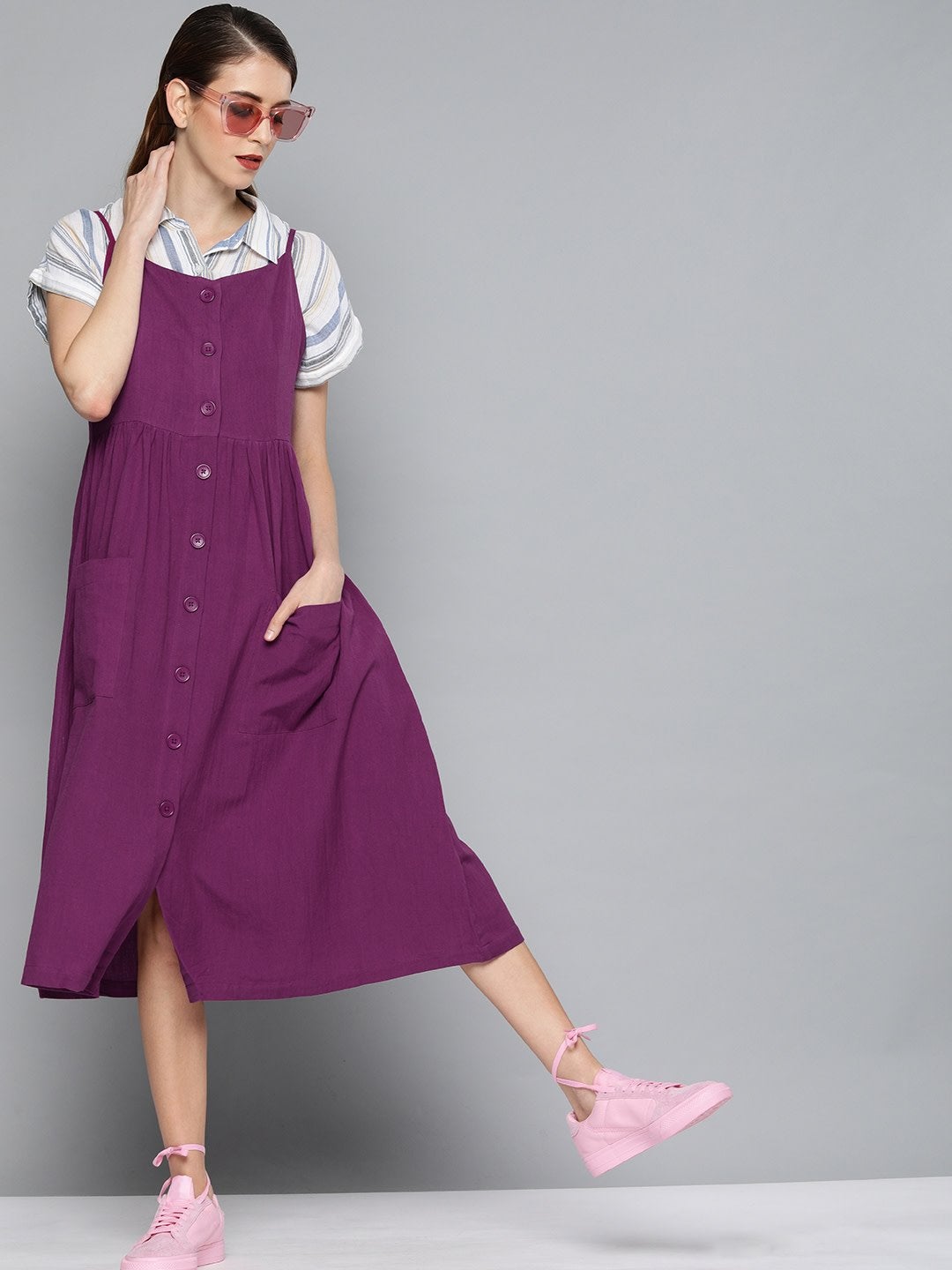 Women's Purple Front Open Strappy Dress