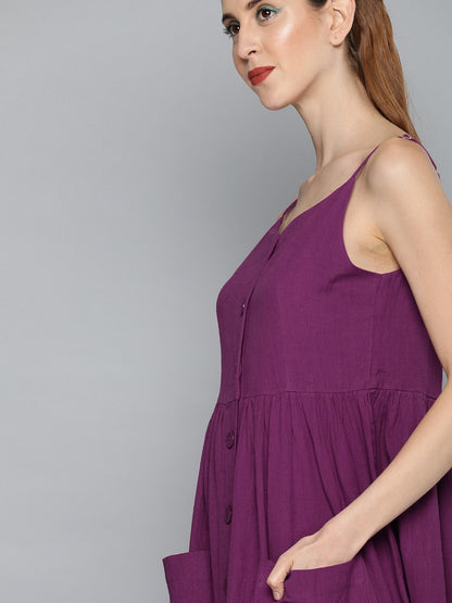 Women's Purple Front Open Strappy Dress