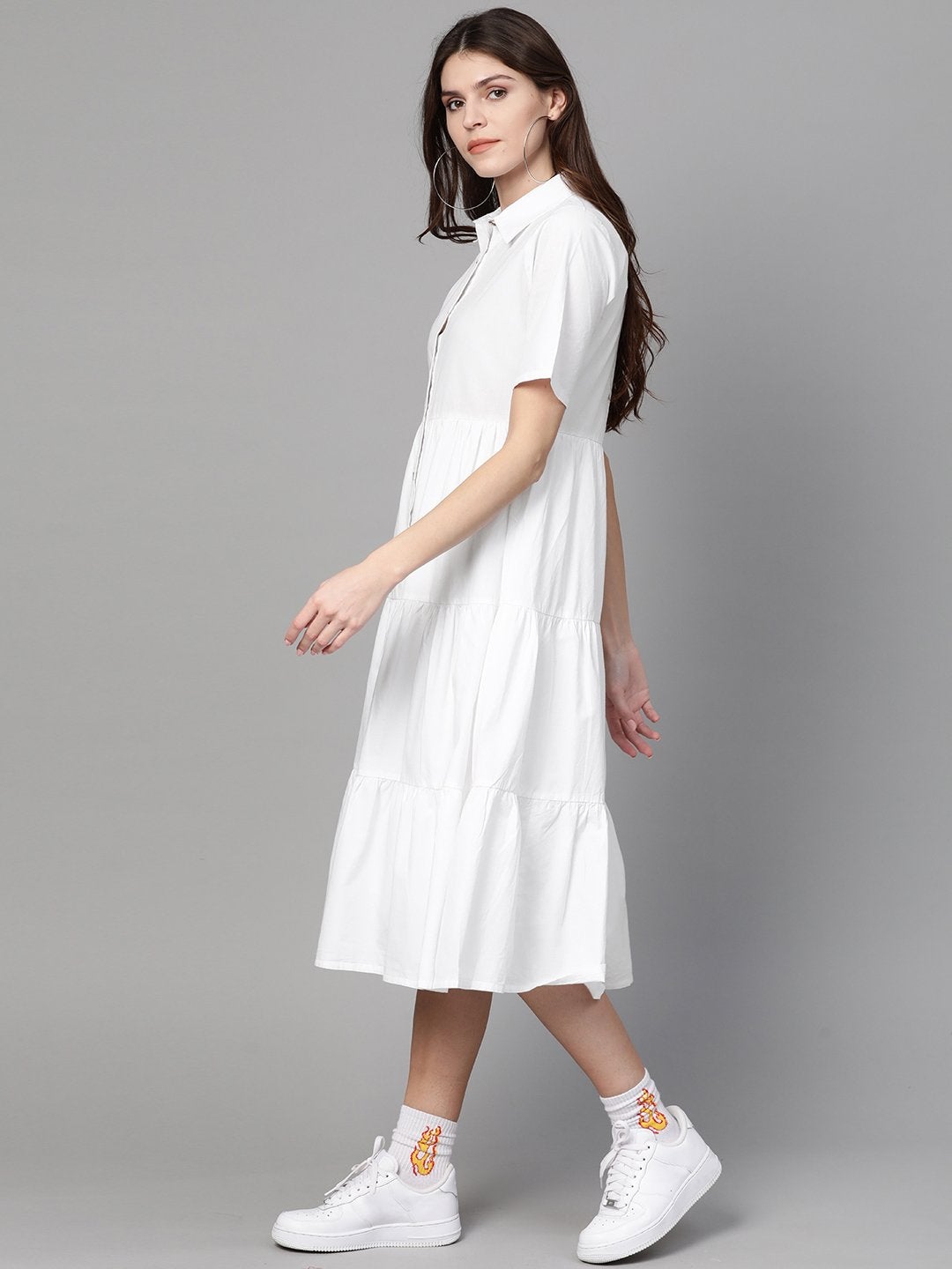 Women's White Tiered Shirt Dress
