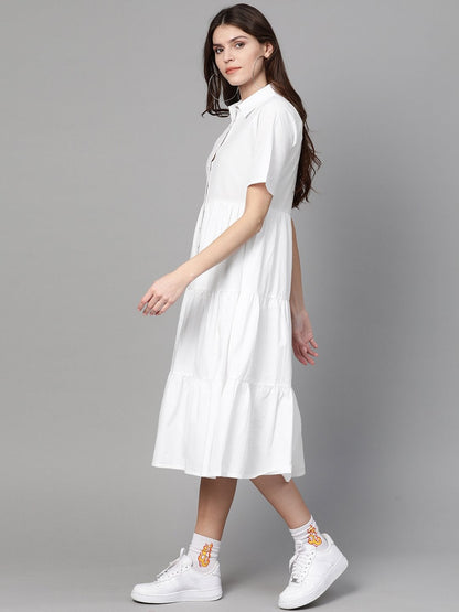 Women's White Tiered Shirt Dress
