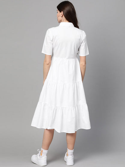 Women's White Tiered Shirt Dress