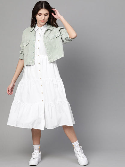 Women's White Tiered Shirt Dress