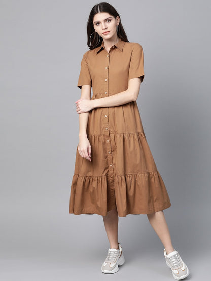 Women's Brown Tiered Shirt Dress