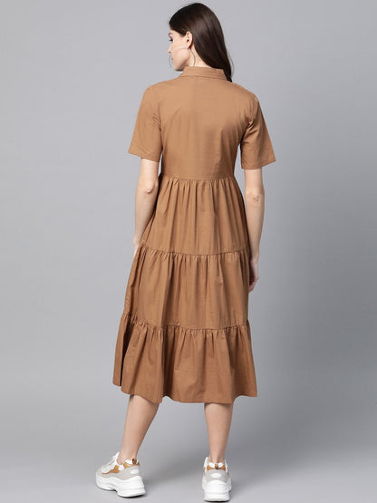 Women's Brown Tiered Shirt Dress