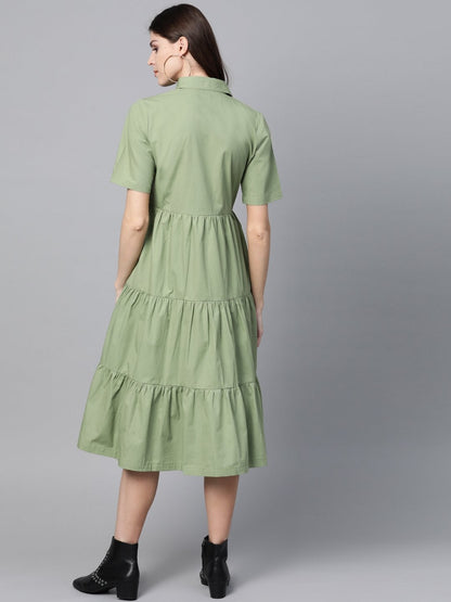 Women's Olive Tiered Shirt Dress
