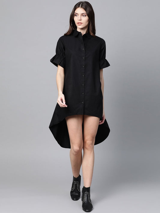 Women's Black High Low Shirt Dress