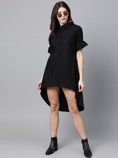 Women's Black High Low Shirt Dress