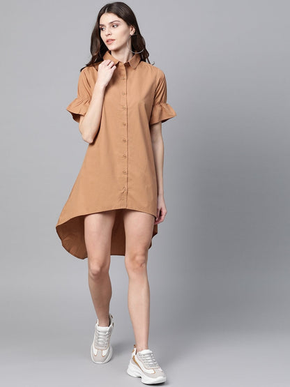 Women's Brown High Low Shirt Dress