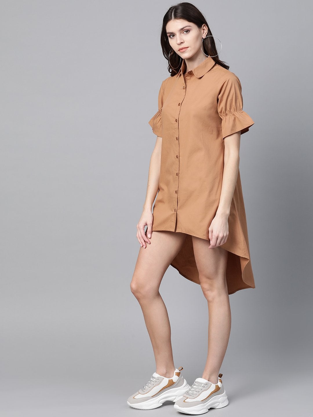 Women's Brown High Low Shirt Dress