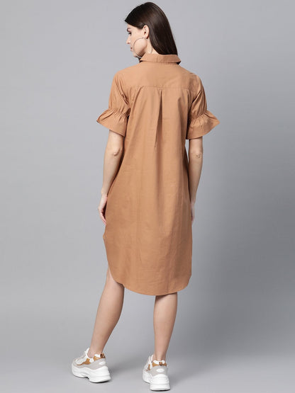 Women's Brown High Low Shirt Dress