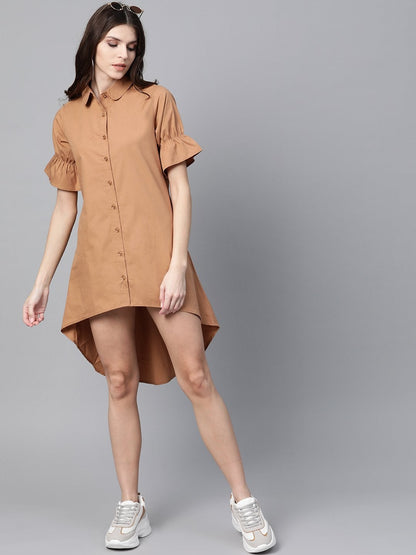 Women's Brown High Low Shirt Dress