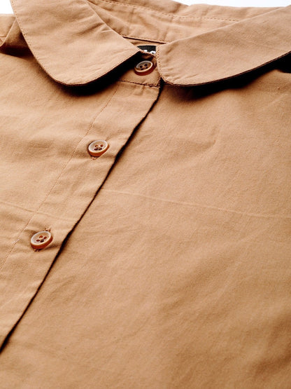 Women's Brown High Low Shirt Dress