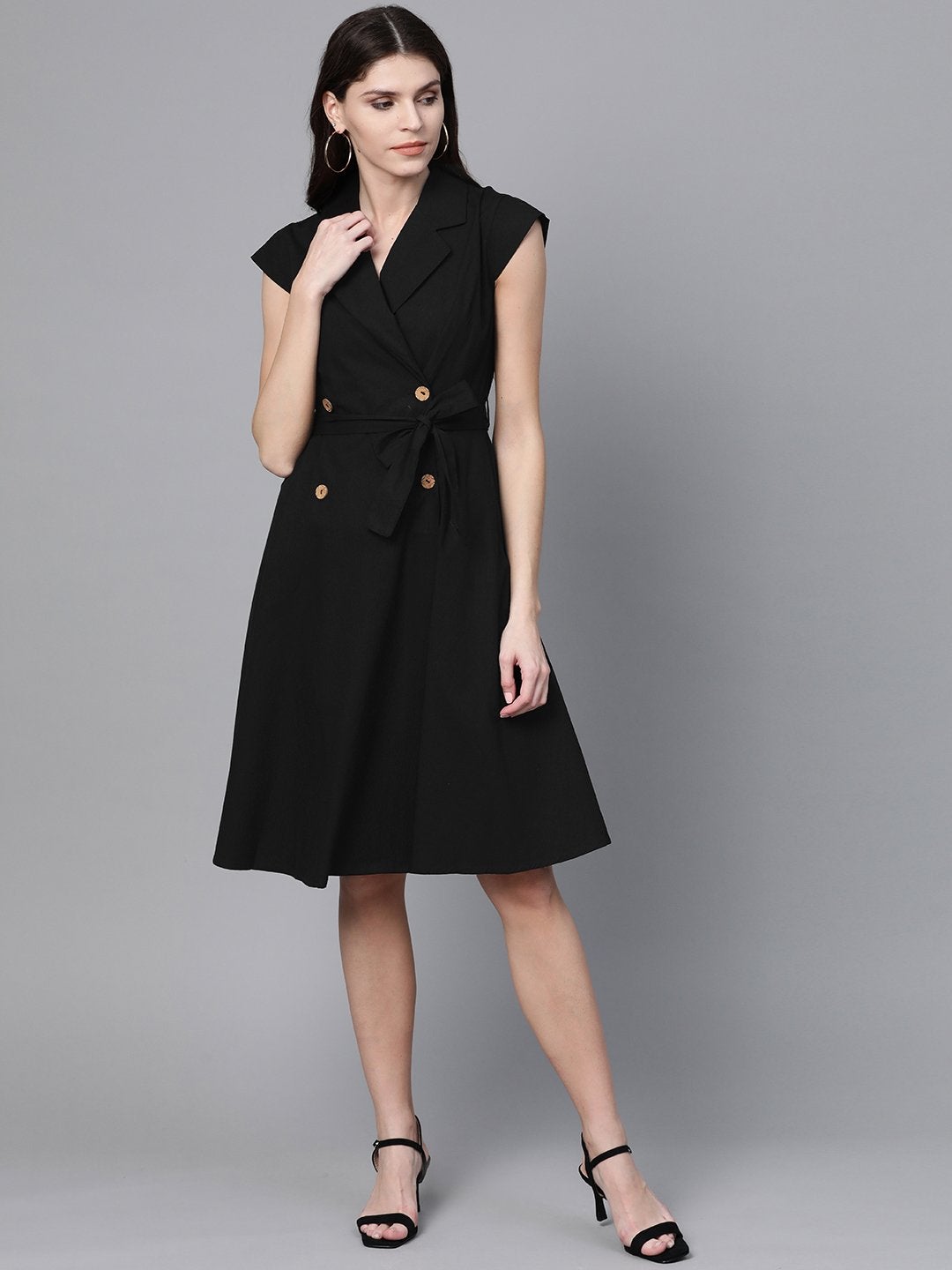 Women's Black Trench Wrap Dress